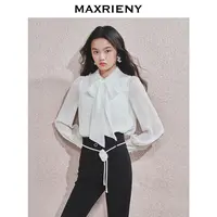 【蜜思仝】MAXRIENY精致浪漫感蕾丝雪纺衫秋冬新款气质衬衫上衣