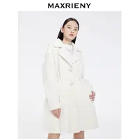 【高高甄选】MAXRIENY时尚双排扣立领毛呢白色羊羔毛大衣保暖加厚
