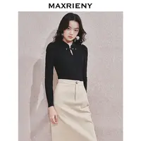 【达人专属】MAXRIENY上衣收腰显瘦女秋冬领泡泡袖套头针织衫