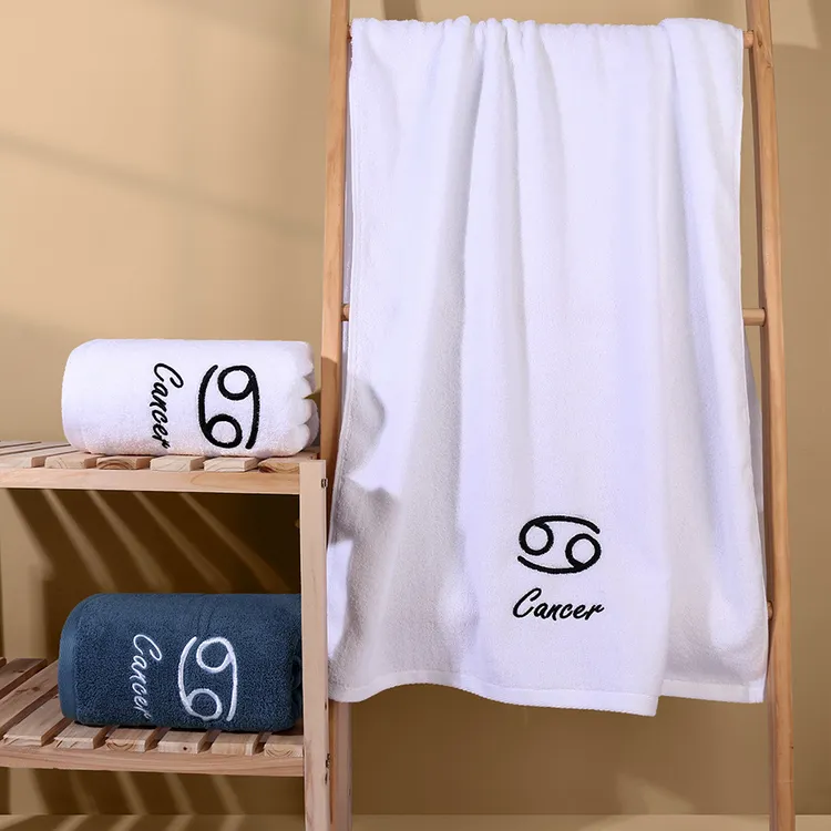 纯棉加厚星座毛巾直供柔软素色时尚吸水白色情侣洗脸毛巾超大成人