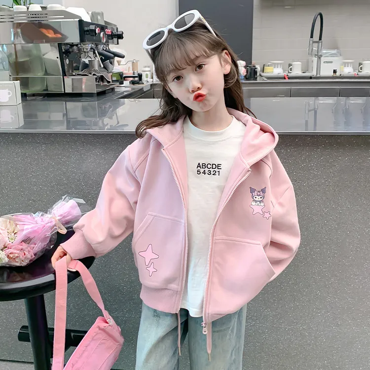 女童外套春秋款2024新款洋气儿童秋装连帽卫衣小女孩秋季炸街上衣