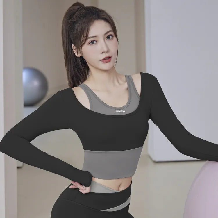 Kava Gie瑜伽服女2025秋季新款带固定胸垫速干运动上衣长袖健身服