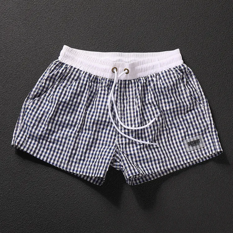 轻薄简约男夏季宽松透气三分裤潮流格子印花短裤外穿百搭休闲裤子