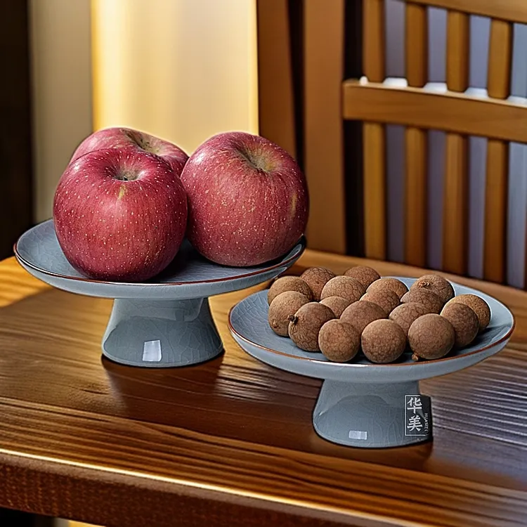 大号陶瓷高脚水果盘中式茶点盘点心零食干果小碟子禅意贡盘供佛盘