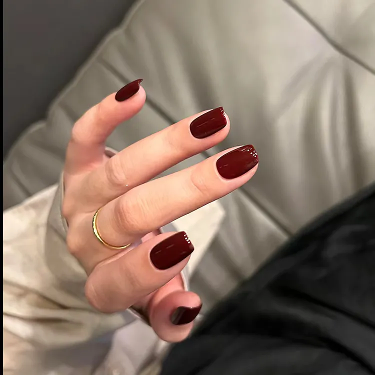 纯手工穿戴甲红色纯色酒红车厘子新年氛围气质温柔美甲贴片成品