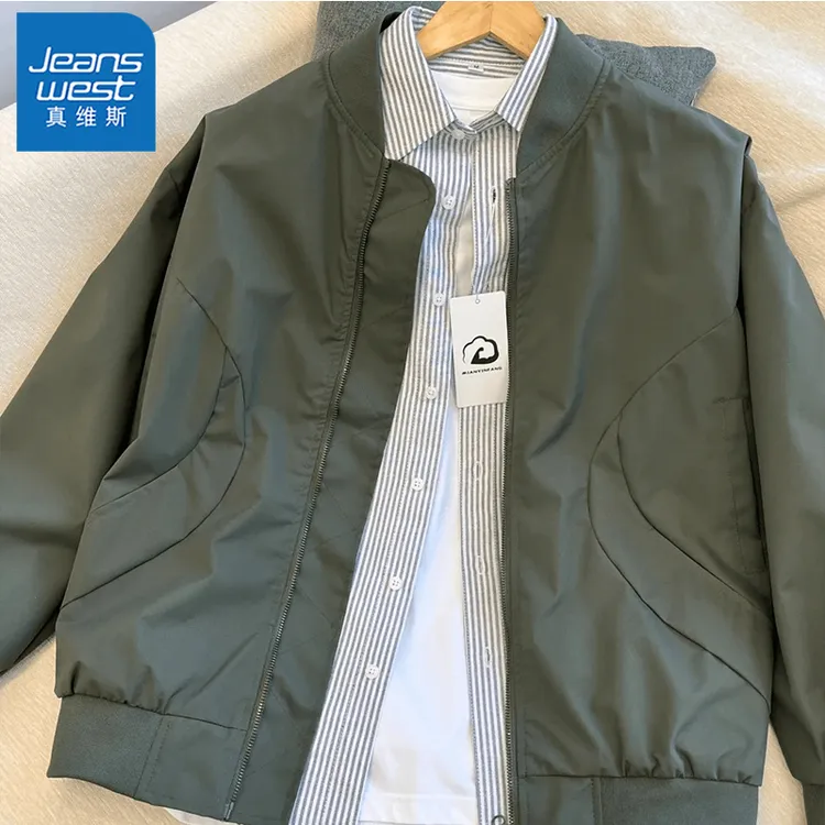 真维斯春秋季新款立领美式复古飞行员夹克男士宽松休闲球服外套男