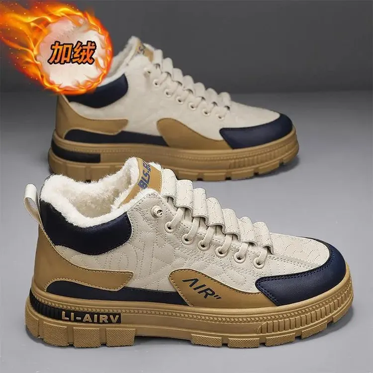 潮鞋男马丁靴男士冬季加绒加厚棉靴百搭户外厚底防滑休闲工装靴男