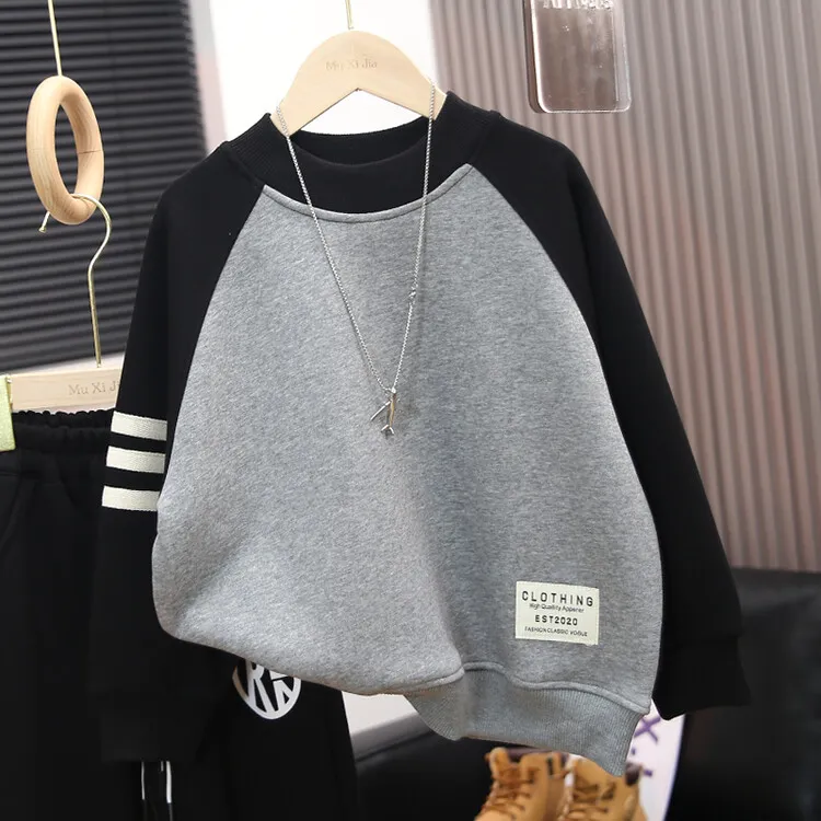 儿童装男童一体加绒卫衣秋冬款2025新款中大童冬季男孩加厚上衣潮