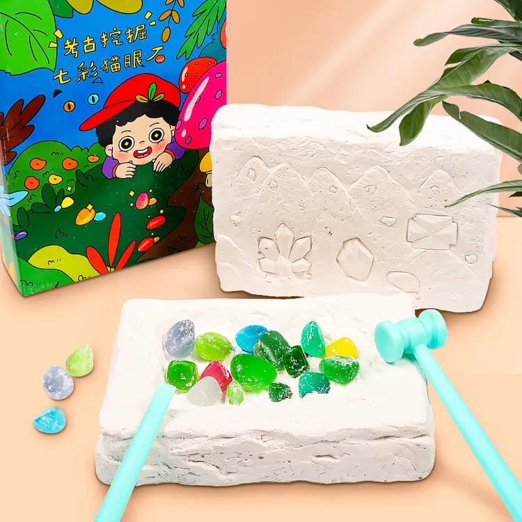 考古挖掘玩具天然夜光猫眼宝石创意DIY儿童考古挖掘宝藏益智玩具