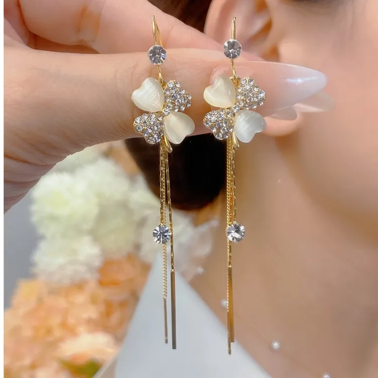 铜合金耳饰 四叶花耳线015号耳环气质时尚百搭长款精致潮流轻奢