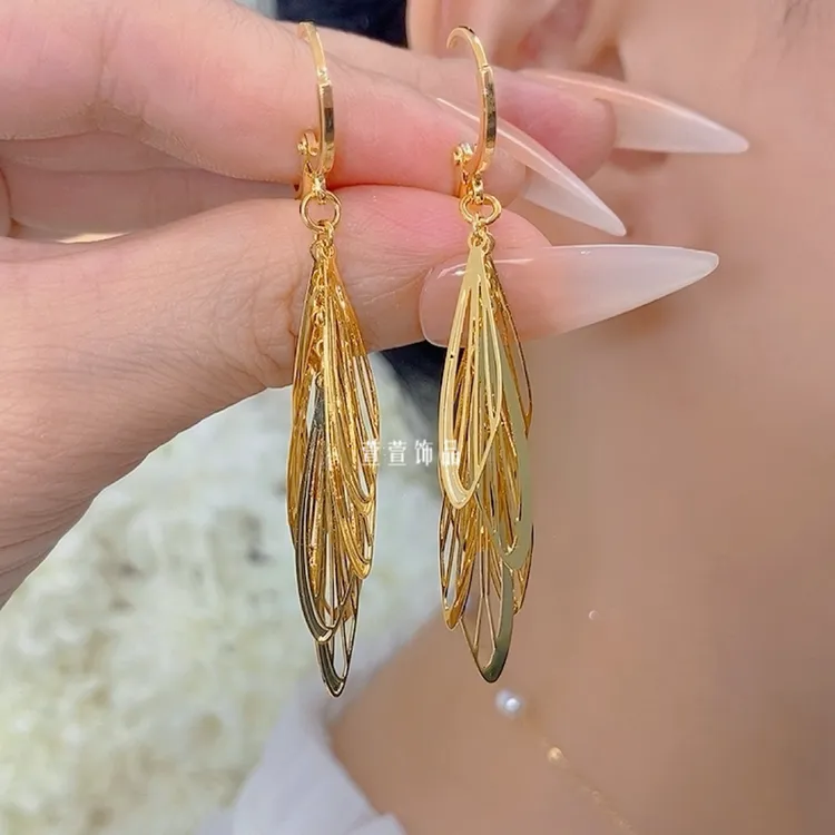 铜合金无非金属耳饰 天使之翼耳扣气质时尚简约百搭轻奢耳环0346