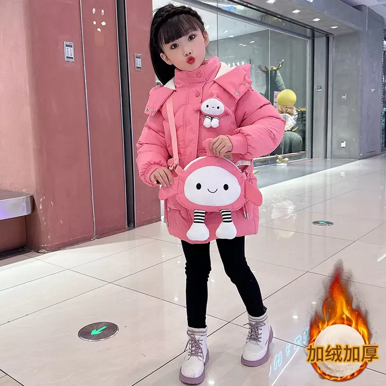 女童蛋仔冬装棉内胆加绒加厚外套女孩冬季新款加绒棉服棉袄中长款