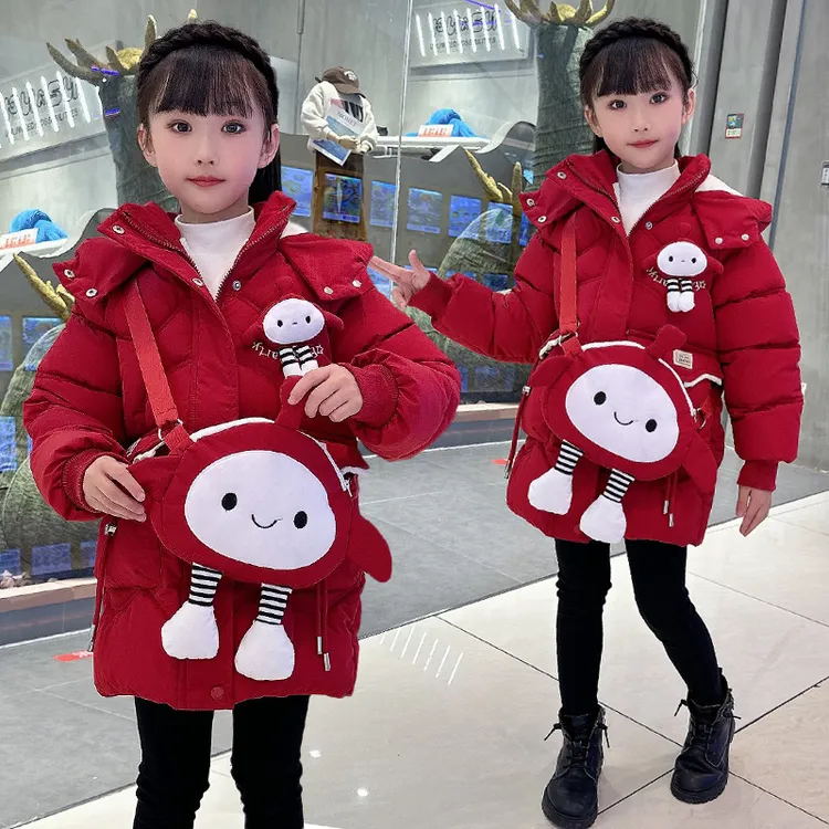 现货女童蛋仔冬装加厚棉内胆外套女孩冬季新款加绒棉服棉袄中长款