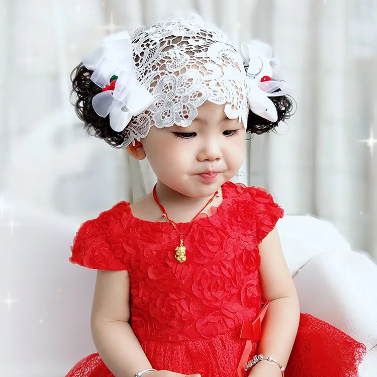 宝宝假发发带婴儿童百天抓周岁礼服配饰头花小女孩刘海春夏护卤门