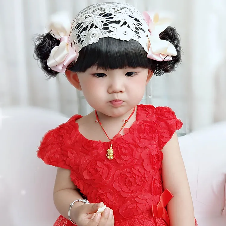 女孩韩版宝宝刘海发带婴儿童假发粉红色公主头饰3-4-5-6个月1-2岁