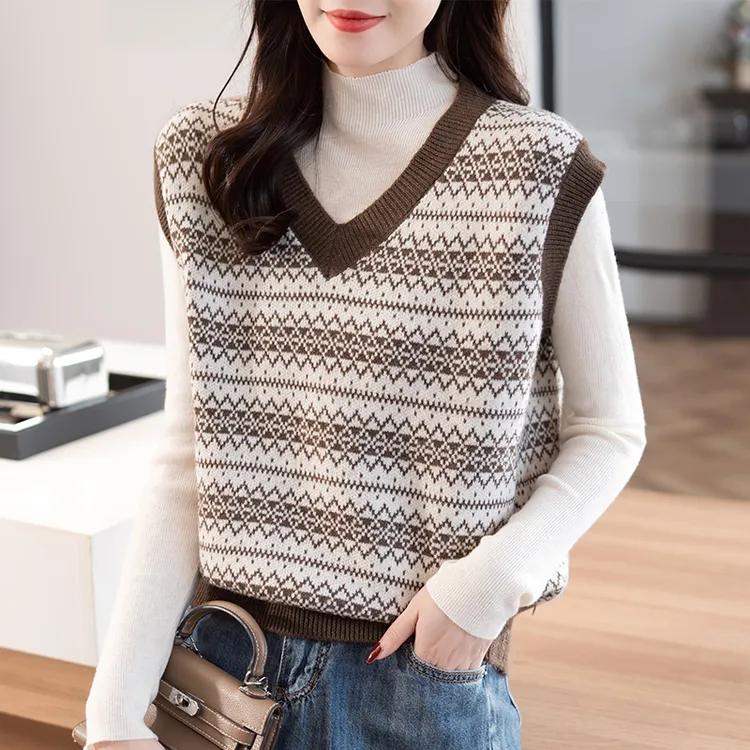 针织马甲背心女秋冬季2023年新款韩版V领洋气内搭复古马夹上衣女