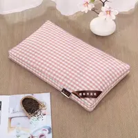 老粗布【立体枕】<浅粉小格>55X35X10cm<±3cm>荞麦枕头单人 家用