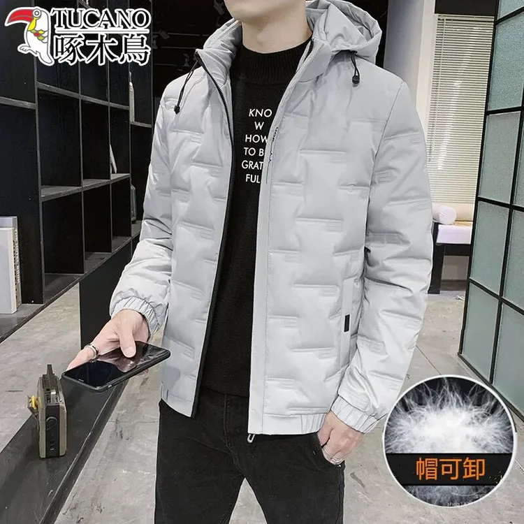 啄木鸟男士休闲潮流棉衣冬季新款可拆卸帽保暖大码棉服连帽外套男