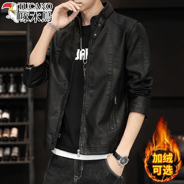 TUCANO/啄木鳥男士皮衣外套春秋季新款机车衣服立领加绒皮夹克男