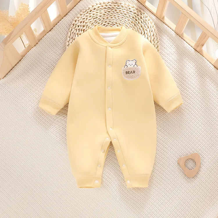 婴儿羊毛蚕丝连体衣春秋冬季新生儿加绒加厚服秋装保暖外出哈衣