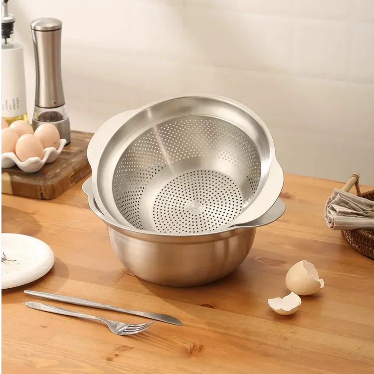 食品级304不锈钢盆和面双耳打蛋盆铁汤盆家用厨房洗菜沥水篮漏盆