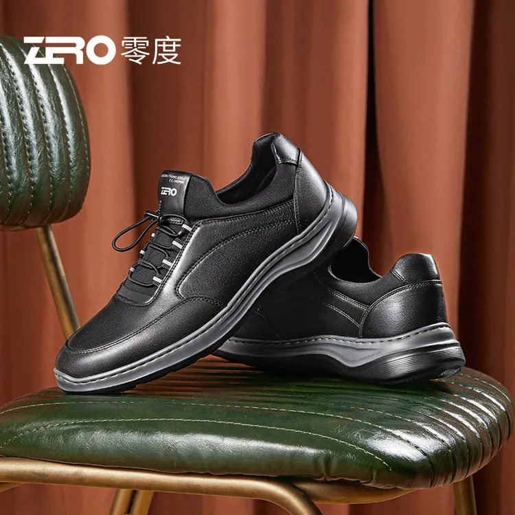 零度男鞋夏季欧若风透气黑色真皮皮鞋免系带轻便休闲鞋软底商务鞋