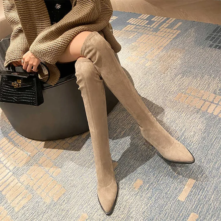 冬季新款瘦瘦靴长靴女过膝长筒靴小个子显瘦尖头弹力高筒高跟靴子