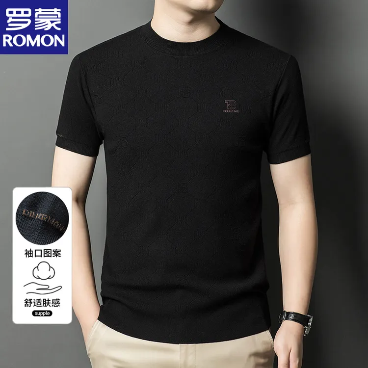 罗蒙秋冬新款半袖毛衣男时尚休闲轻奢高档毛衫男士圆领打底针织衫