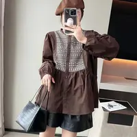 秋季新款拼接复古花色假两件衬衫宽松休闲减龄上衣