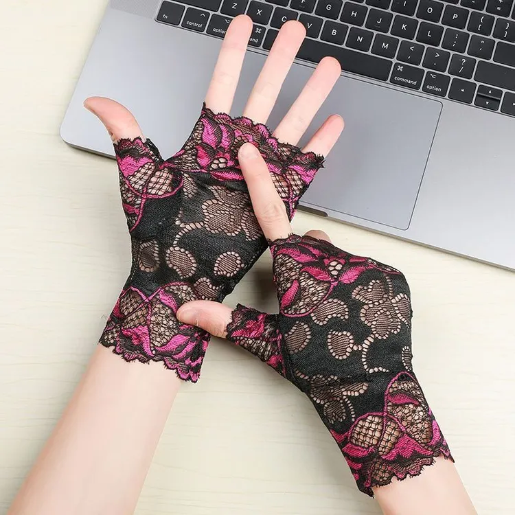 半指防晒手套蕾丝漏指薄款防紫外线复古时尚露指透气女士夏天韩版