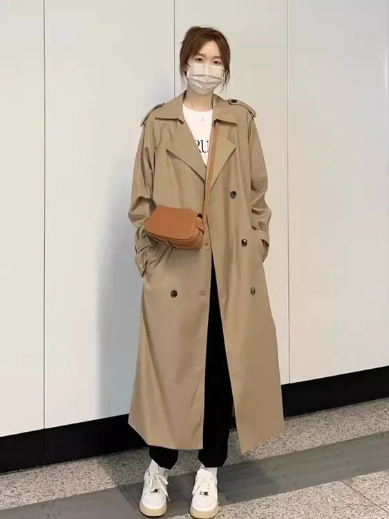 高个子春秋宽松大码卡其色风衣外套女2025新款爆款洋气红色大衣