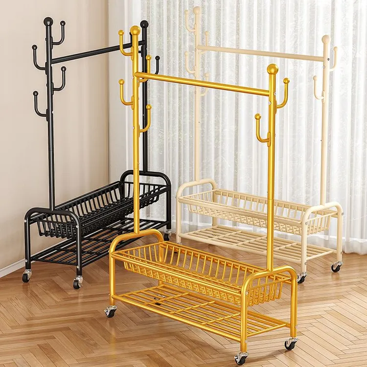 晾衣架落地阳台家用卧室挂衣架子简易室内宿舍可移动凉晒衣服挂架