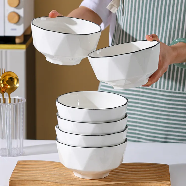 吃面碗家用陶瓷新款6英寸吃面专用碗吃饭竖纹釉下彩餐具大号饭碗