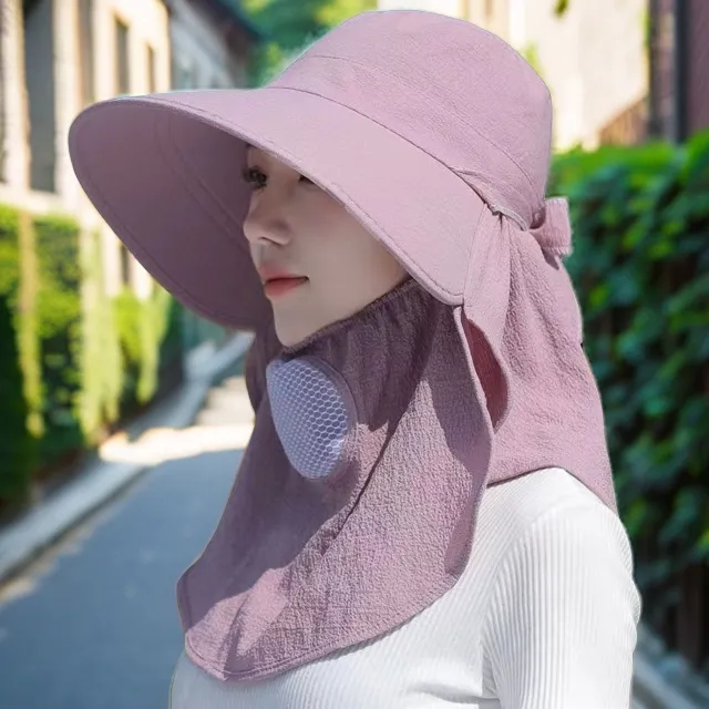 防晒防紫外线帽子渔夫帽户外透气遮阳帽遮脸一体防紫外线护颈帽