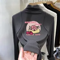 女童半高领德绒打底衫2024秋冬季新款中大童韩版卡通洋气内搭上衣
