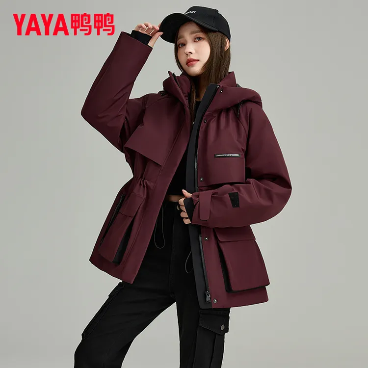 YAYA/佟丽娅鸭鸭2024中长款时尚感轻户外百搭收腰女士撞色冬季女
