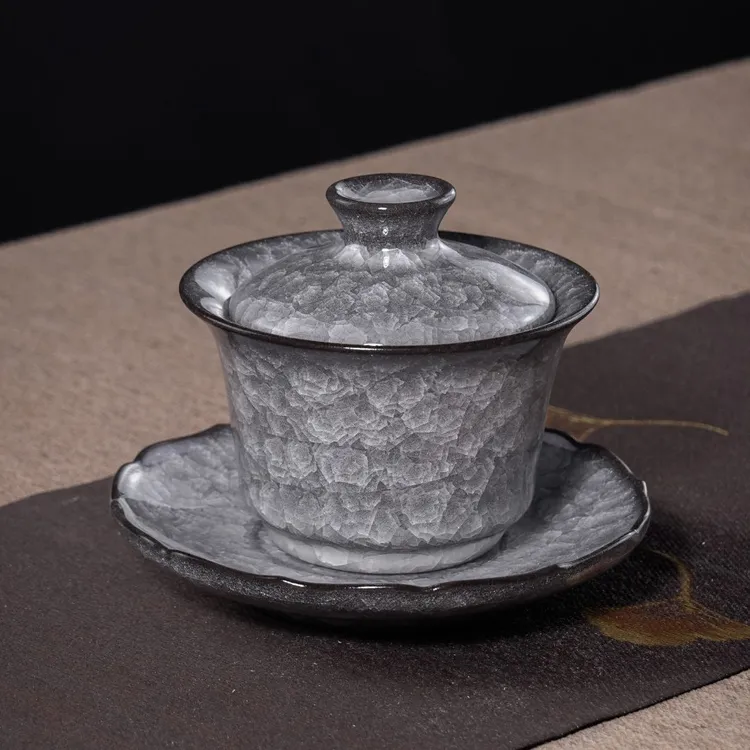 龙泉关涛原创黑冰盖碗黑胎冰裂纹三才盖碗悬停盖碗纯手工高端陶瓷商品图