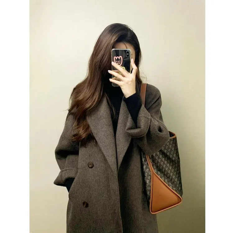 美拉德双面羊绒大衣女2025新款秋冬韩系高级感羊毛呢子外套中长款