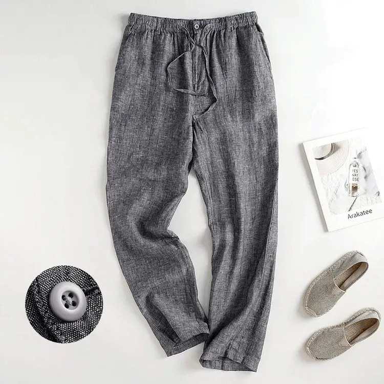 夏季亚麻休闲裤男士长裤子商务休闲直筒裤宽松薄款棉麻裤大码青年