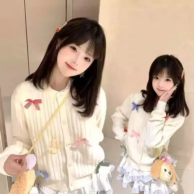 2024秋季新款甜美风别致立体蝴蝶设计单排扣软糯针织开衫潮牌时尚