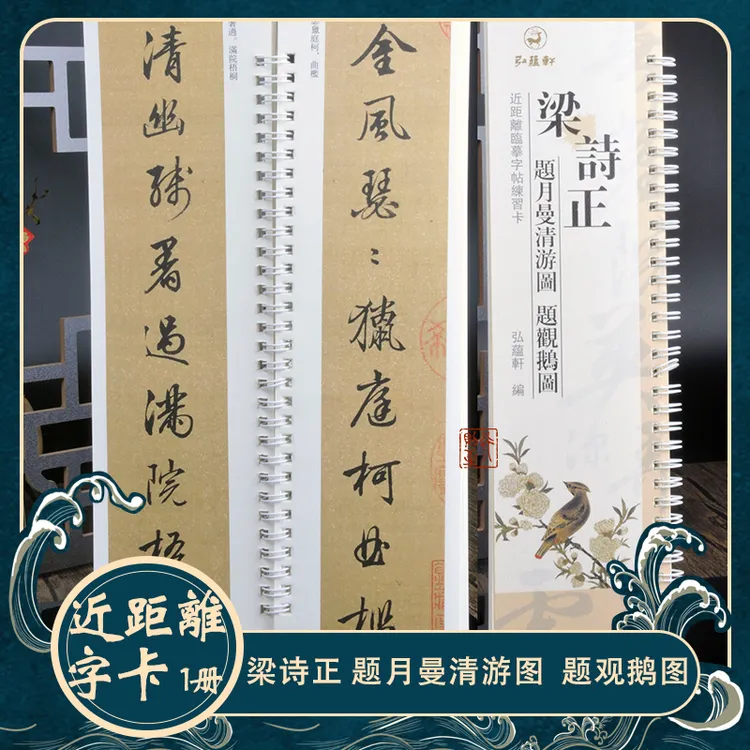 梁诗正行书 题月曼清游图 题观鹅图 近距离临摹字卡 毛笔书法字帖