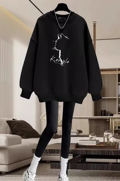 中长款卫衣遮屁股女春秋新款纯色时尚洋气减龄搭配鲨鱼裤的上衣