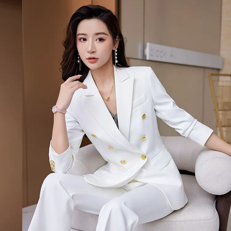 高端白色西装套装女春秋气质女神范高级感播音艺考主持人正装西服