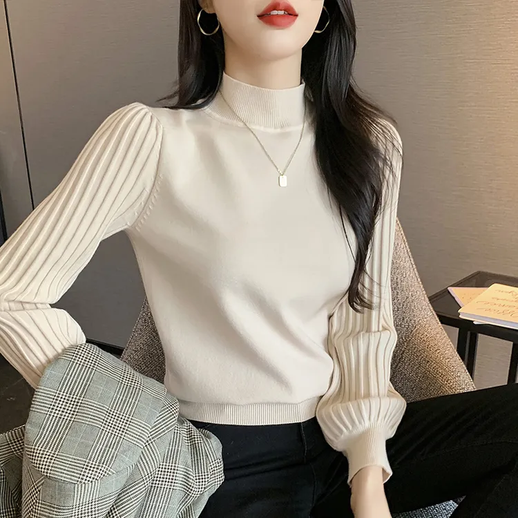 翰代维半高领小香风高级感女秋冬新款爆款加绒保暖针织毛衣打底衫