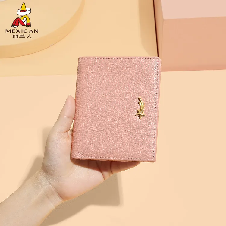 稻草人真皮钱包女士小巧竖款多卡位钱夹牛皮轻便学生简约卡包礼物