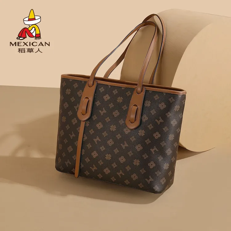 稻草人包包女通勤大容量托特包出行百搭复古印花单肩包手提包女包