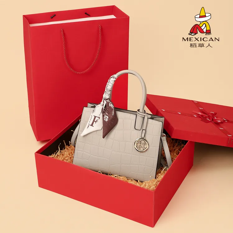 稻草人包包女礼品手提包鳄鱼纹斜挎包老婆妈妈送母亲节礼物手拎包