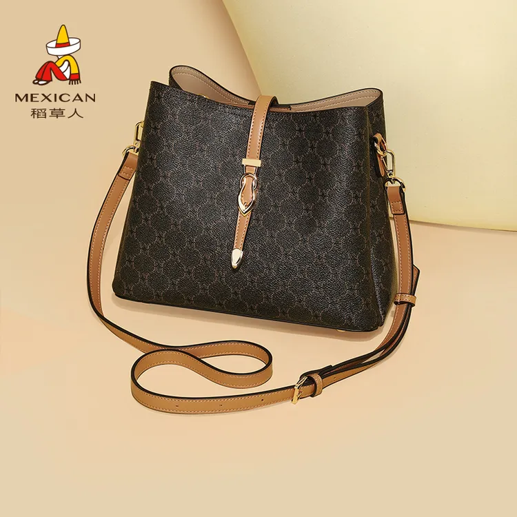 稻草人包包女时尚百搭单肩包中年百搭妈妈包斜挎包水桶包老婆礼物