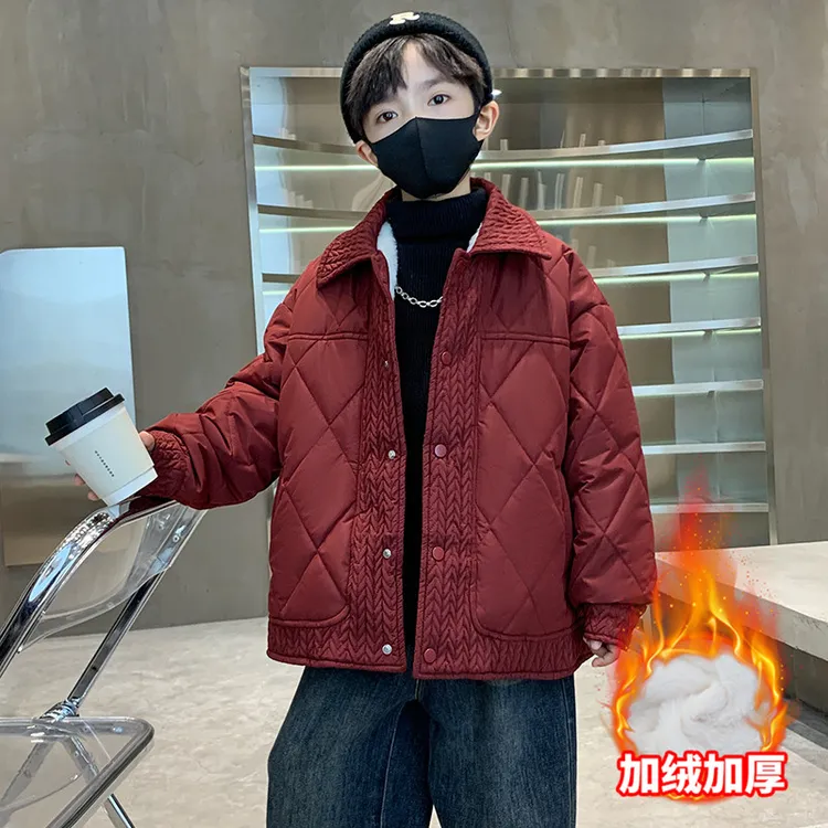 男童外套秋冬款2024新款儿童男孩中大童冬季加绒加厚夹棉棉服