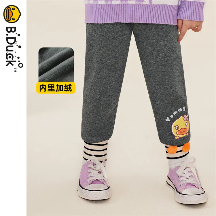 B.Duck小黄鸭童装女童加绒打底裤冬季小女孩加厚运动裤FF5458003